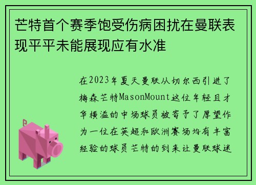 芒特首个赛季饱受伤病困扰在曼联表现平平未能展现应有水准